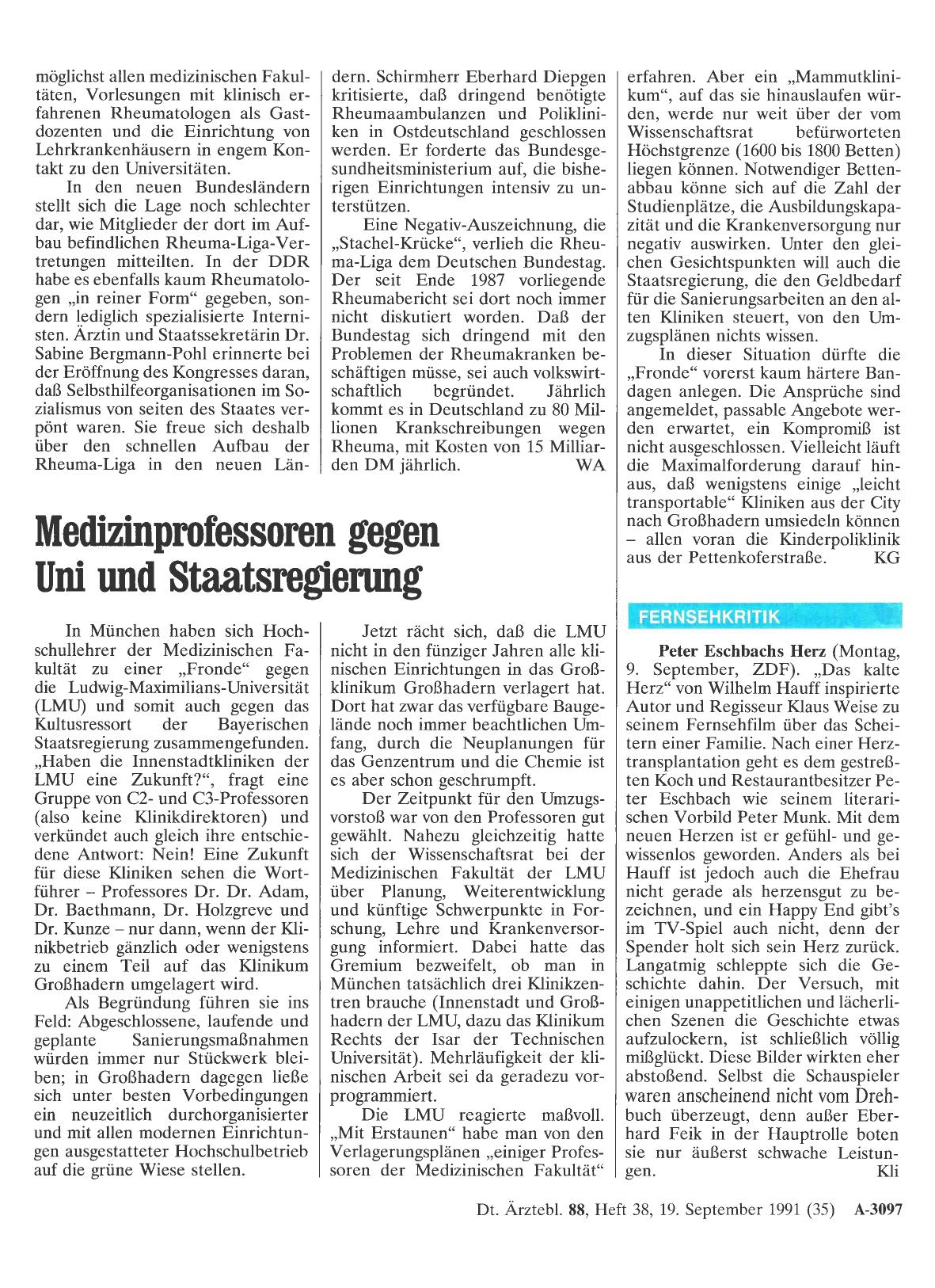 Vorschauseite 1: Medizinprofessoren gegen Uni und Staatsregierung