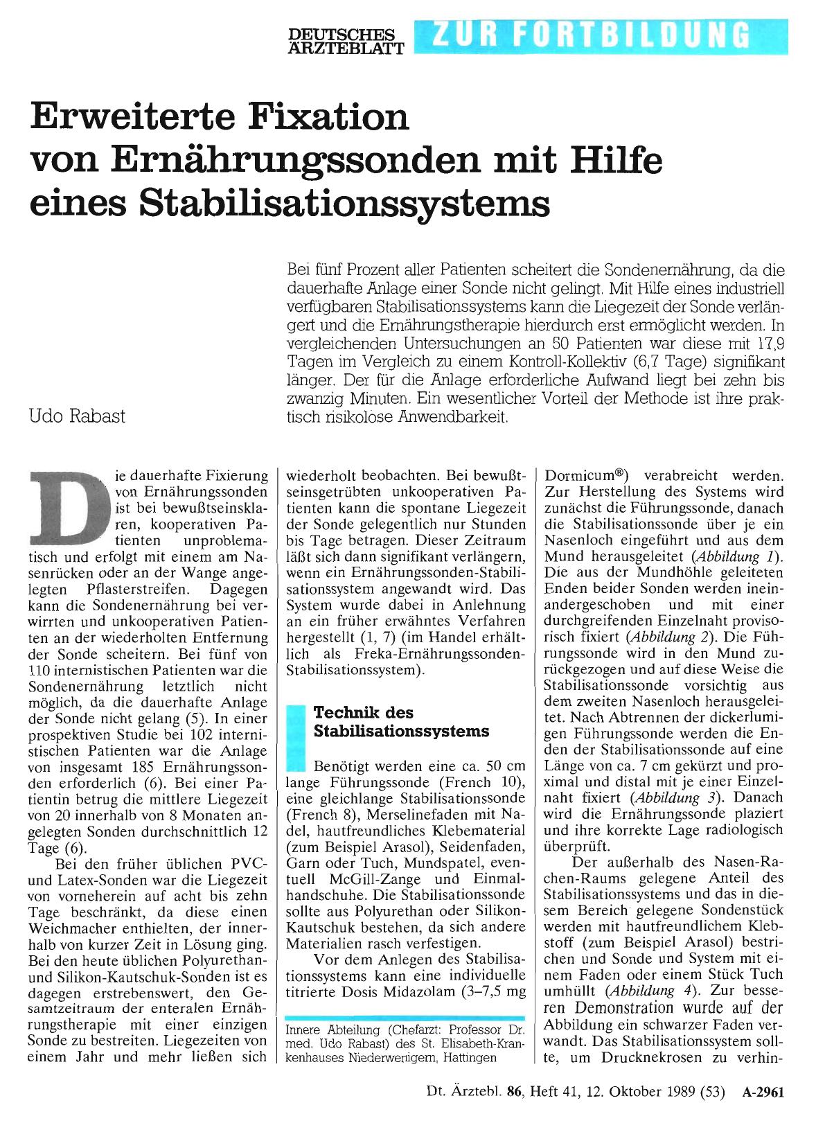 Vorschauseite 1: Erweiterte Fixation von Ernährungssonden mit Hilfe eines Stabilisationssystems