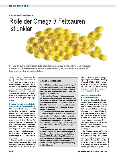 Vorschauseite 1: Kardiovaskuläre Prävention: Rolle der Omega-3-Fettsäuren ist unklar