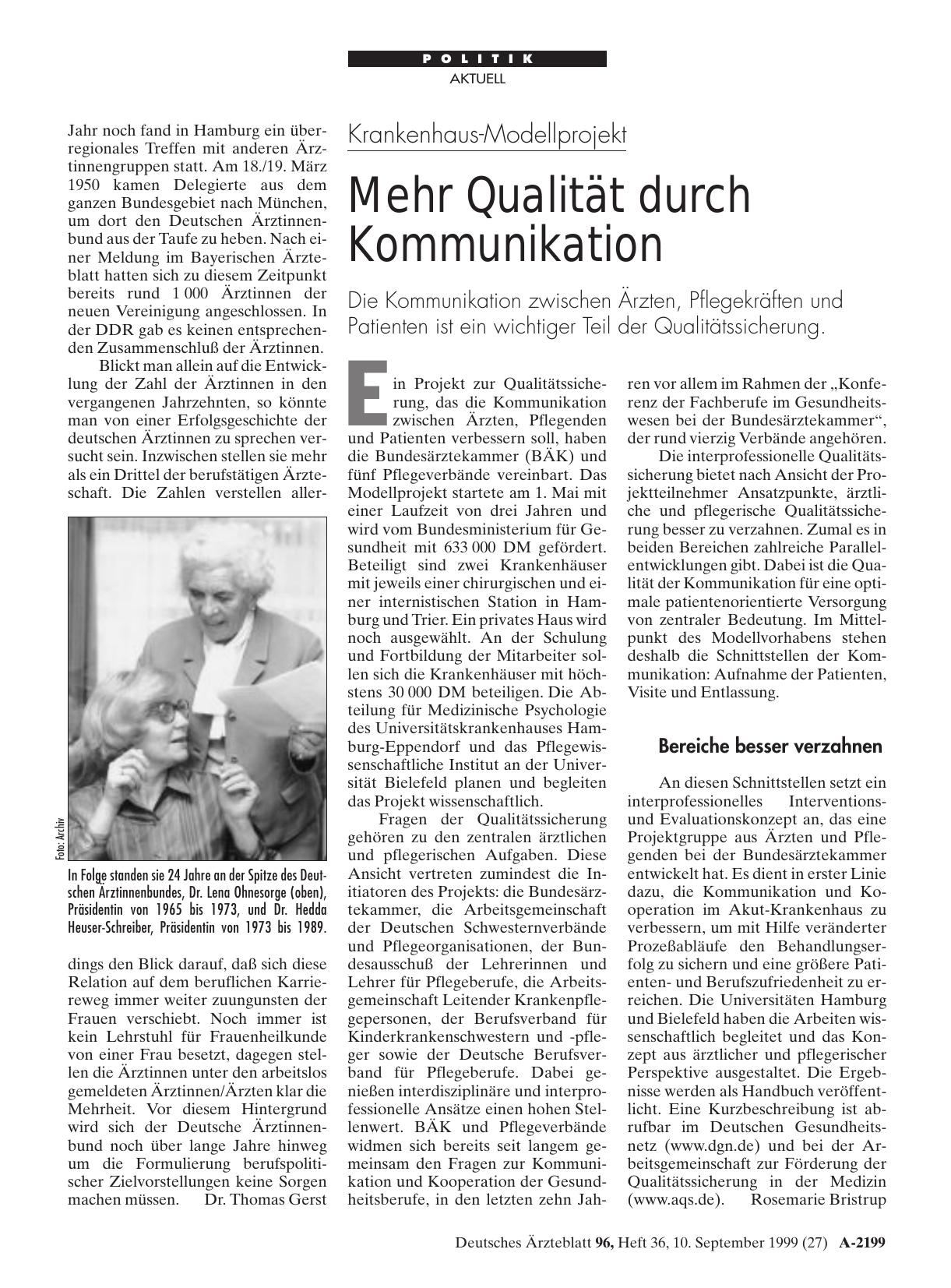 Vorschauseite 1: Krankenhaus-Modellprojekt: Mehr Qualität durch Kommunikation