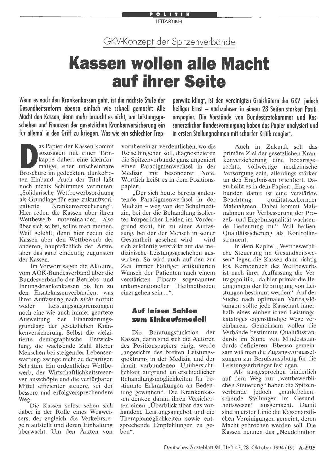 Vorschauseite 1: GKV-Konzept der Spitzenverbände: Kassen wollen alle Macht auf ihrer Seite
