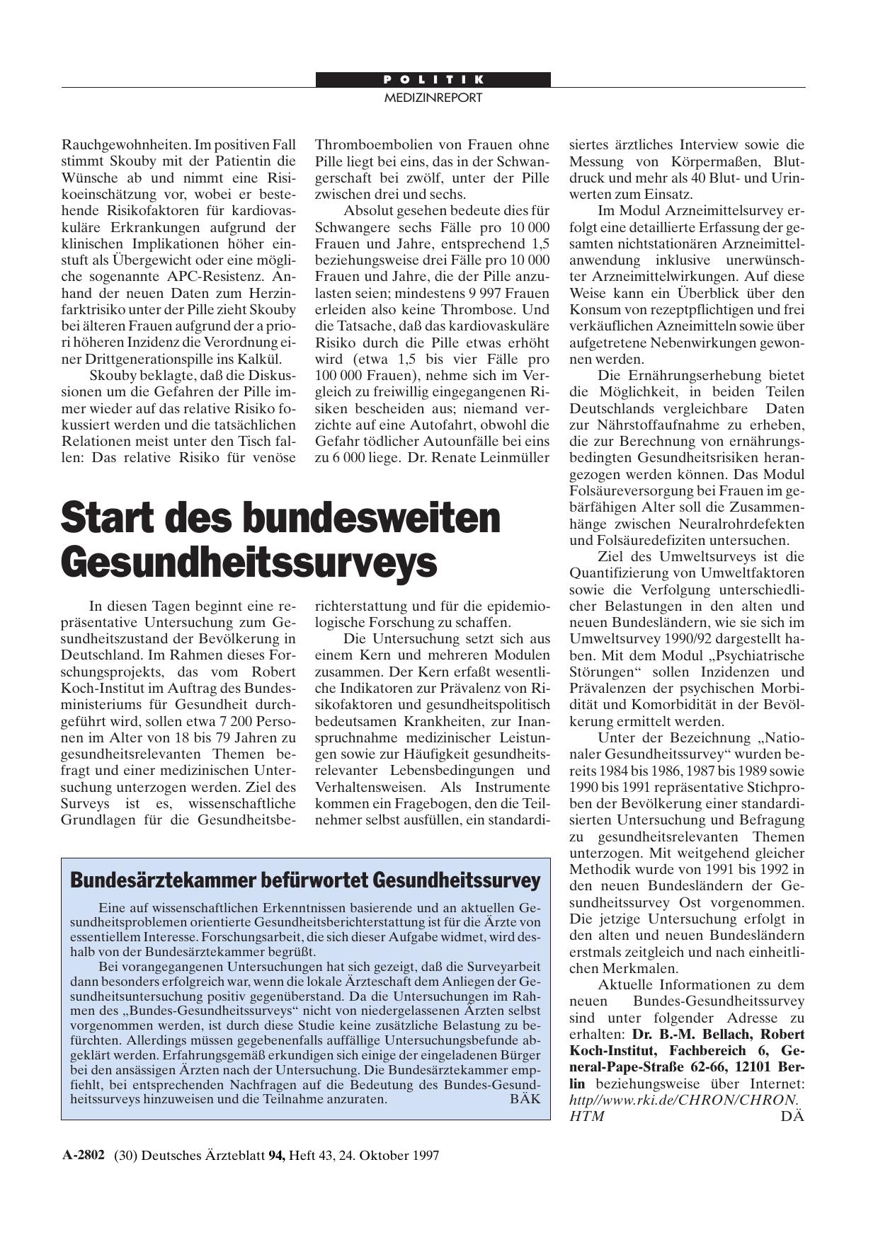 Vorschauseite 1: Start des bundesweiten Gesundheitssurveys