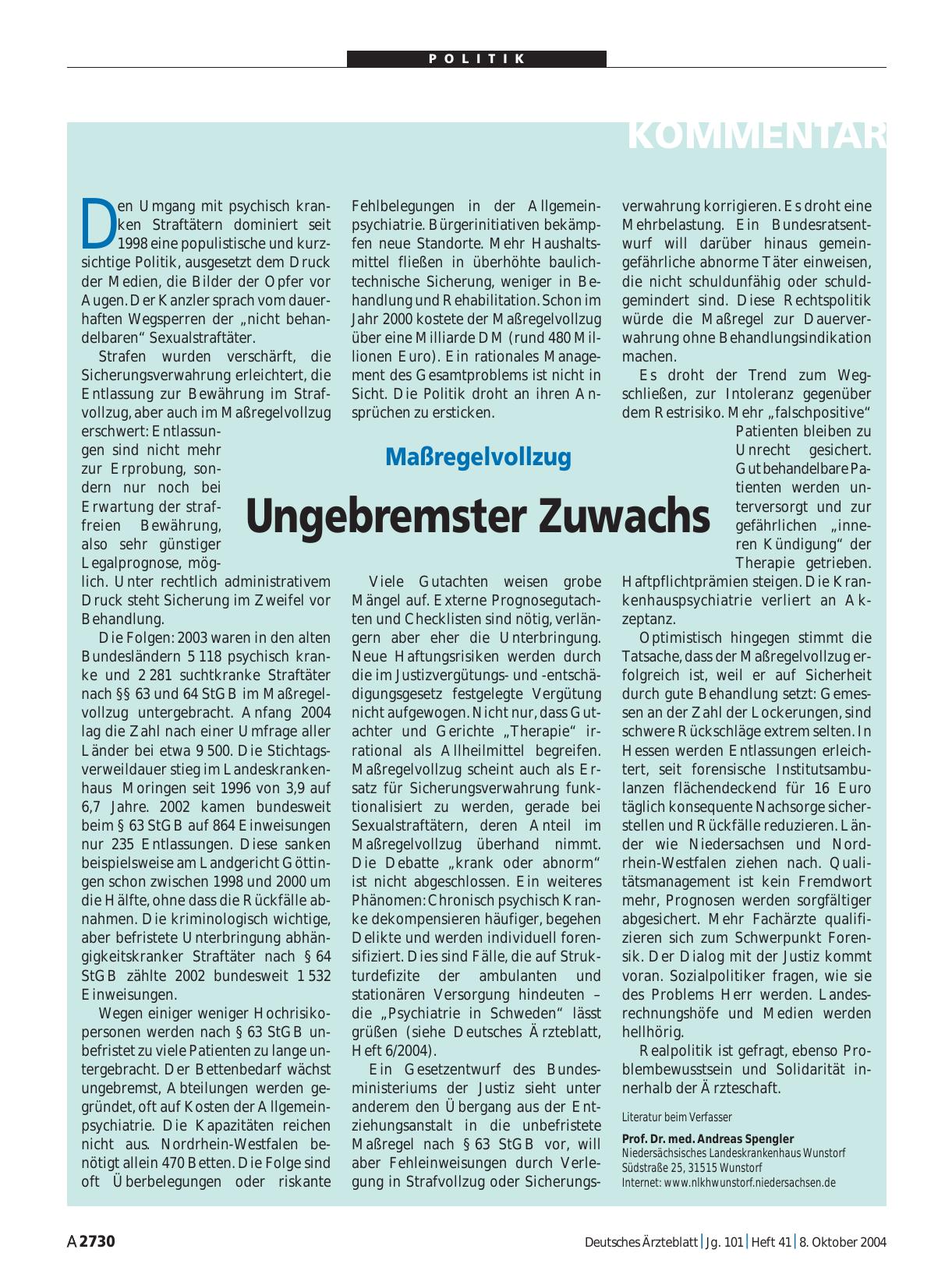 Vorschauseite 1: Maßregelvollzug: Ungebremster Zuwachs