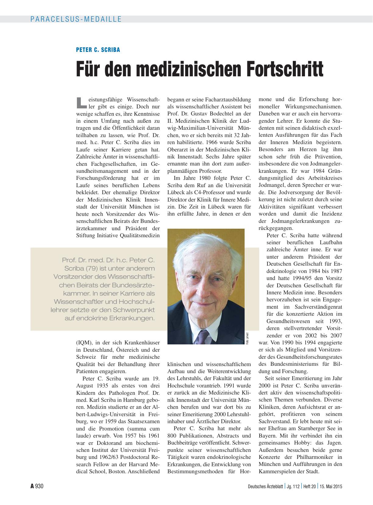 Vorschauseite 1: Peter C. Scriba: Für den medizinischen Fortschritt