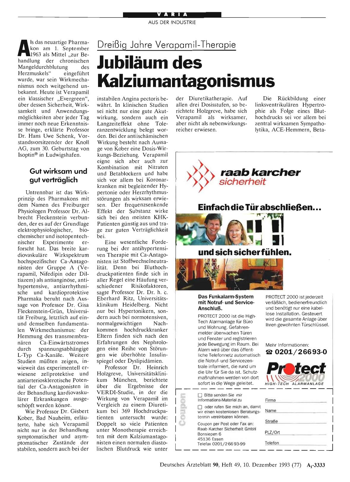 Vorschauseite 1: Dreißig Jahre Verapamil-Therapie: Jubiläum des Kalziumantagonismus