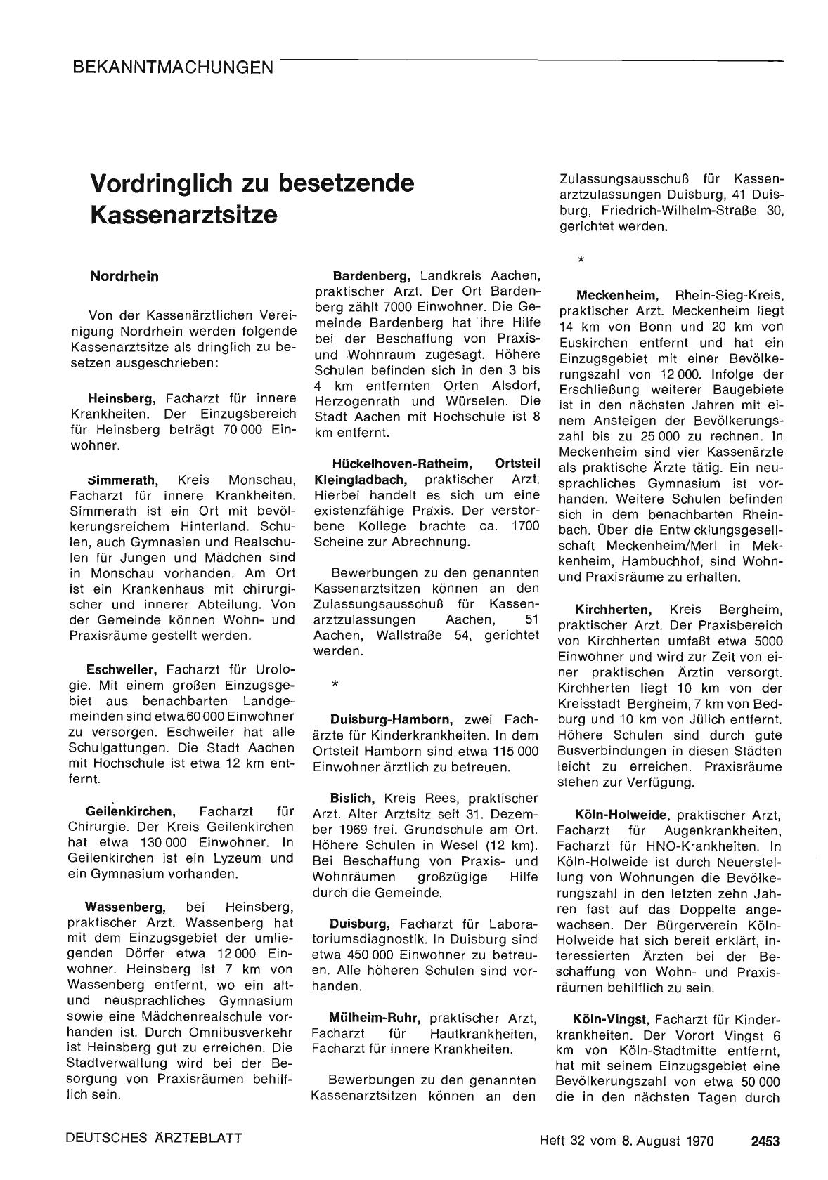 Vorschauseite 1: Vordringlich zu besetzende Kassenarztsitze