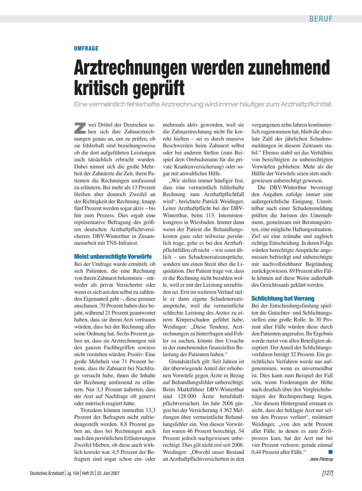 Vorschauseite 1: Umfrage: Arztrechnungen werden zunehmend kritisch geprüft