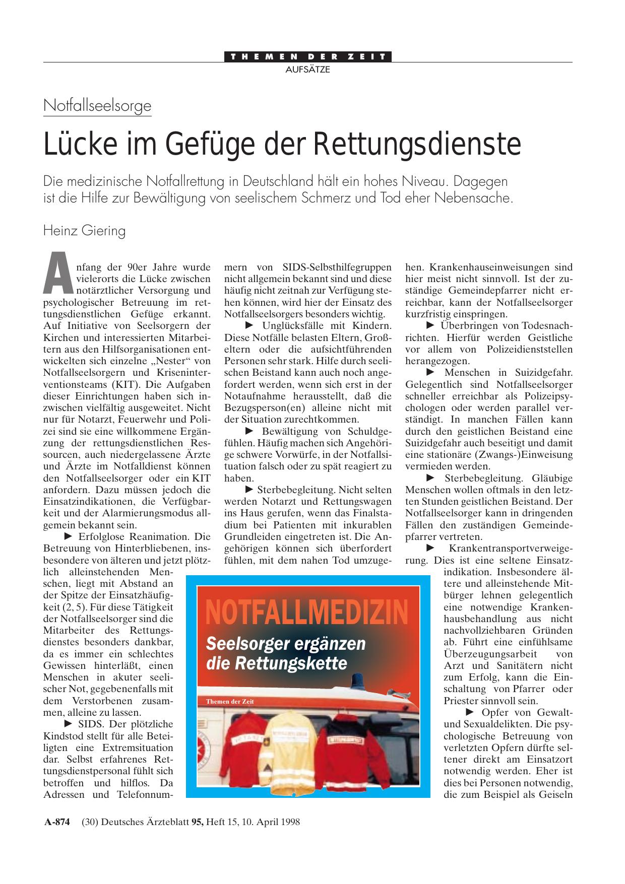 Vorschauseite 1: Notfallseelsorge: Lücke im Gefüge der Rettungsdienste