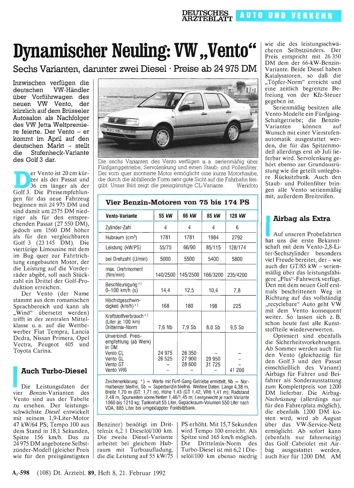 Vorschauseite 1: Dynamischer Neuling: VW „Vento“