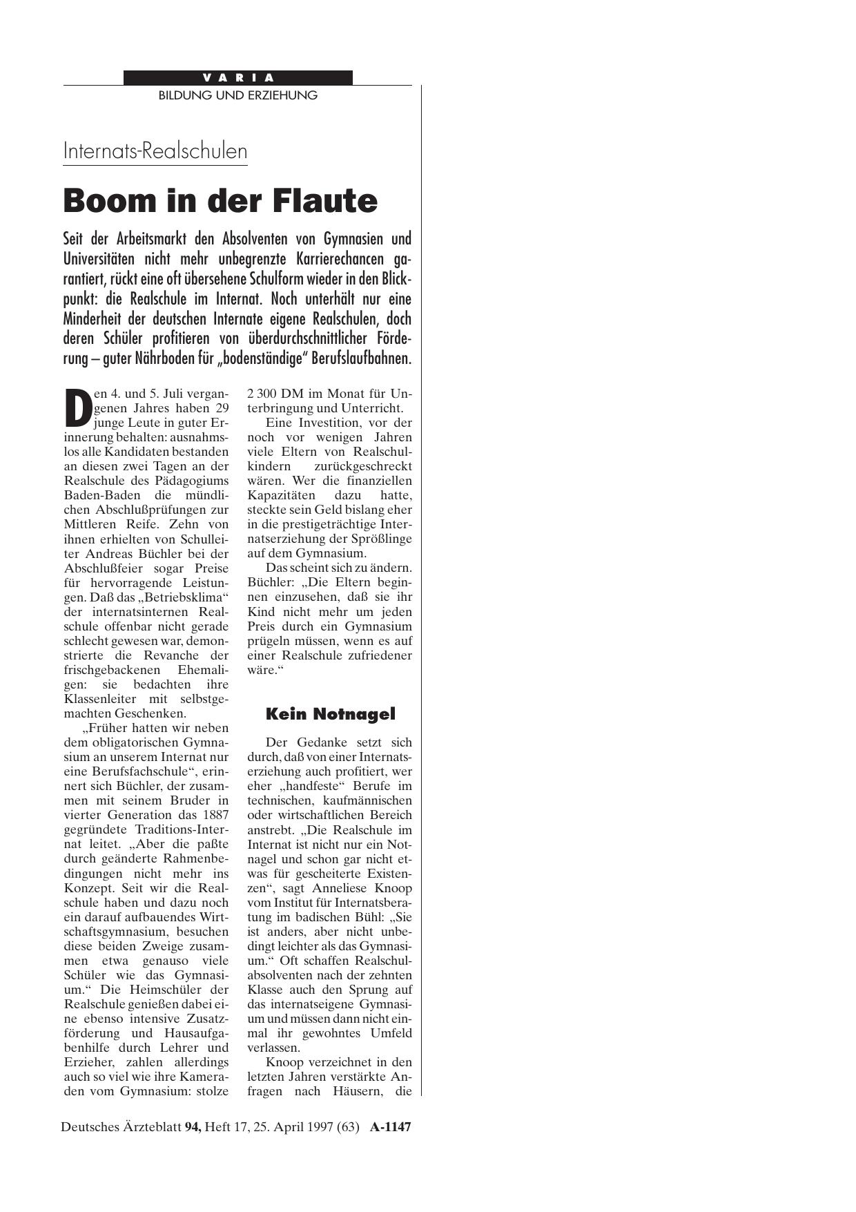 Vorschauseite 1: Internats-Realschulen: Boom in der Flaute