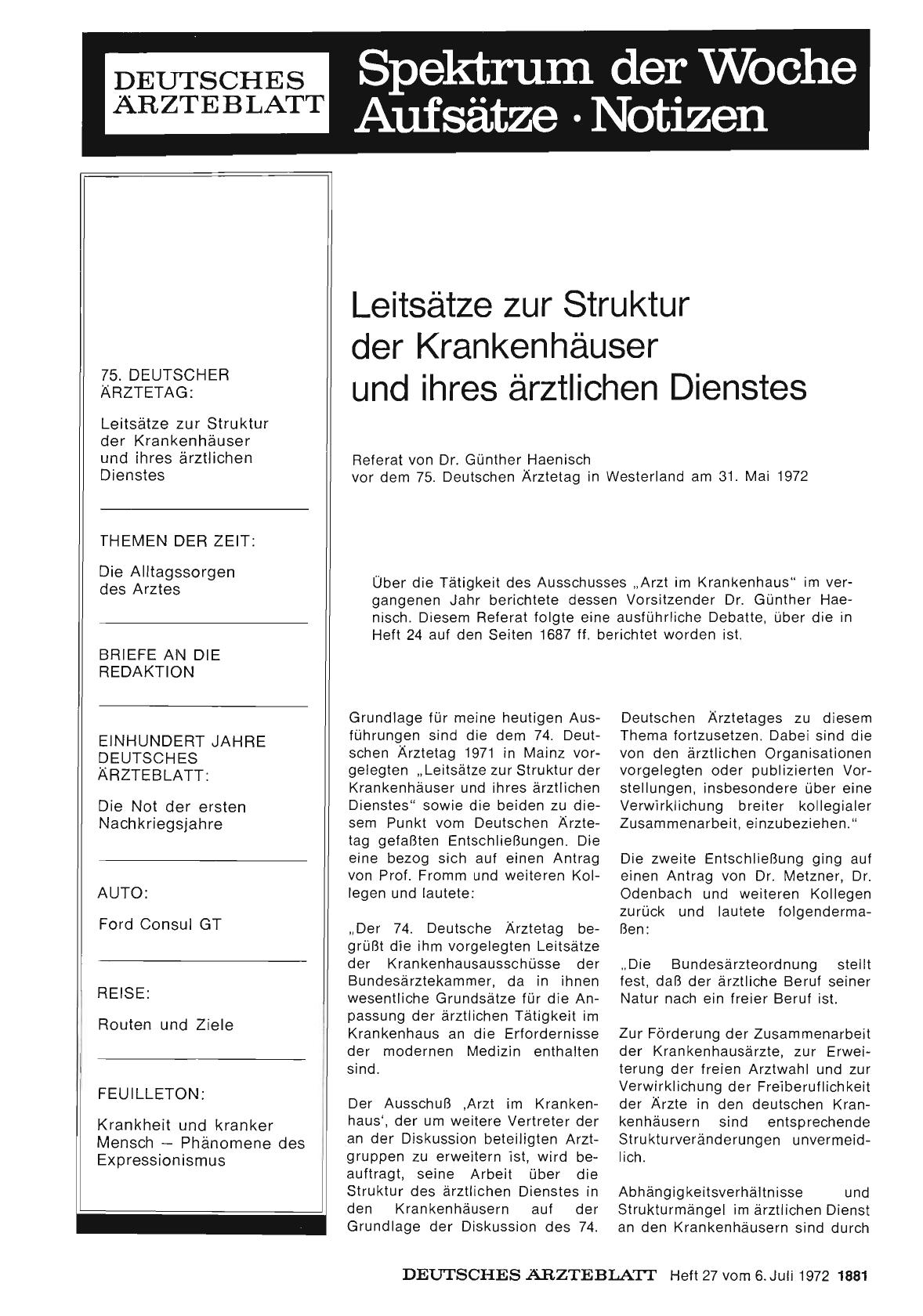 Vorschauseite 1: Leitsätze zur Struktur der Krankenhäuser und ihres ärztlichen Dienstes
