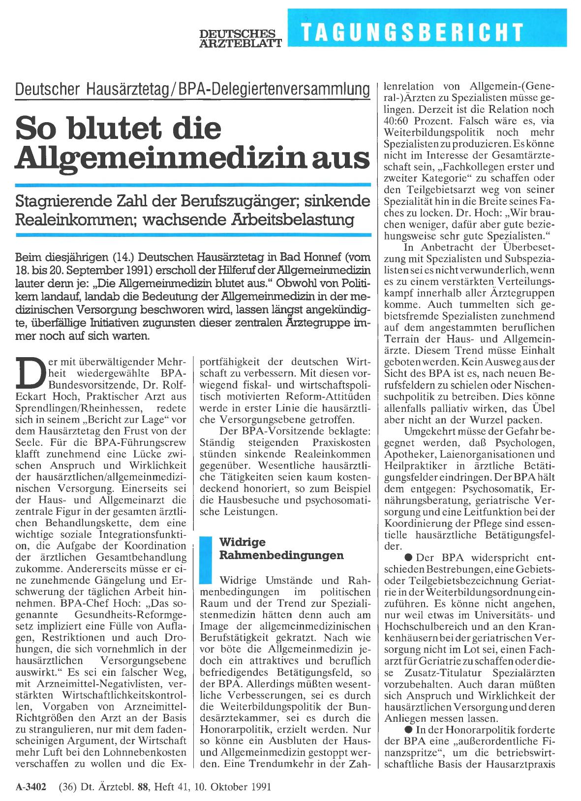 Vorschauseite 1: Deutscher Hausärztetag/BPA-Delegiertenversammlung: So blutet die Allgemeinmedizin aus