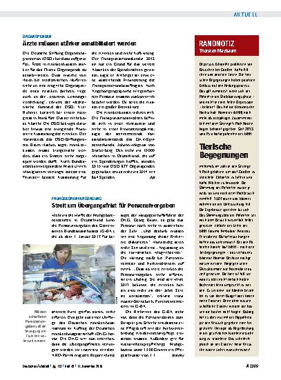 Vorschauseite 1: Organspenden: Ärzte müssen stärker sensibilisiert werden