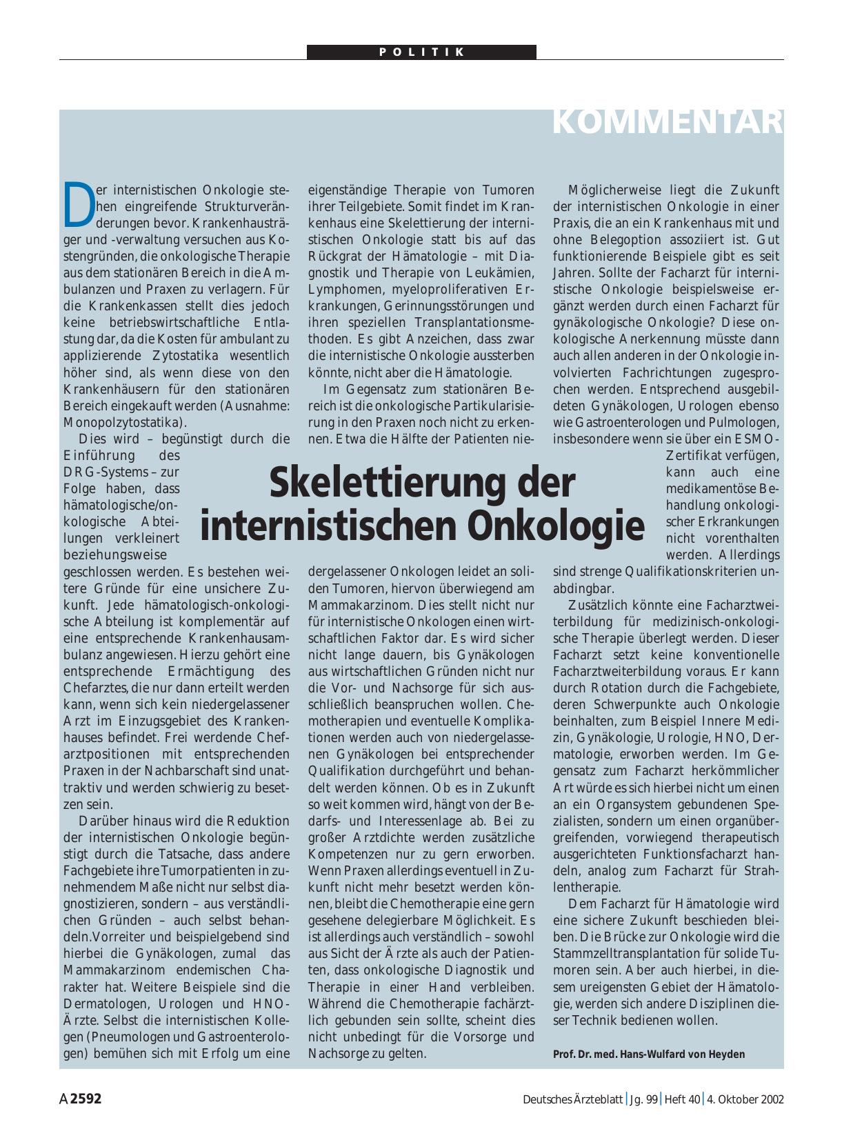 Vorschauseite 1: Skelettierung der internistischen Onkologie