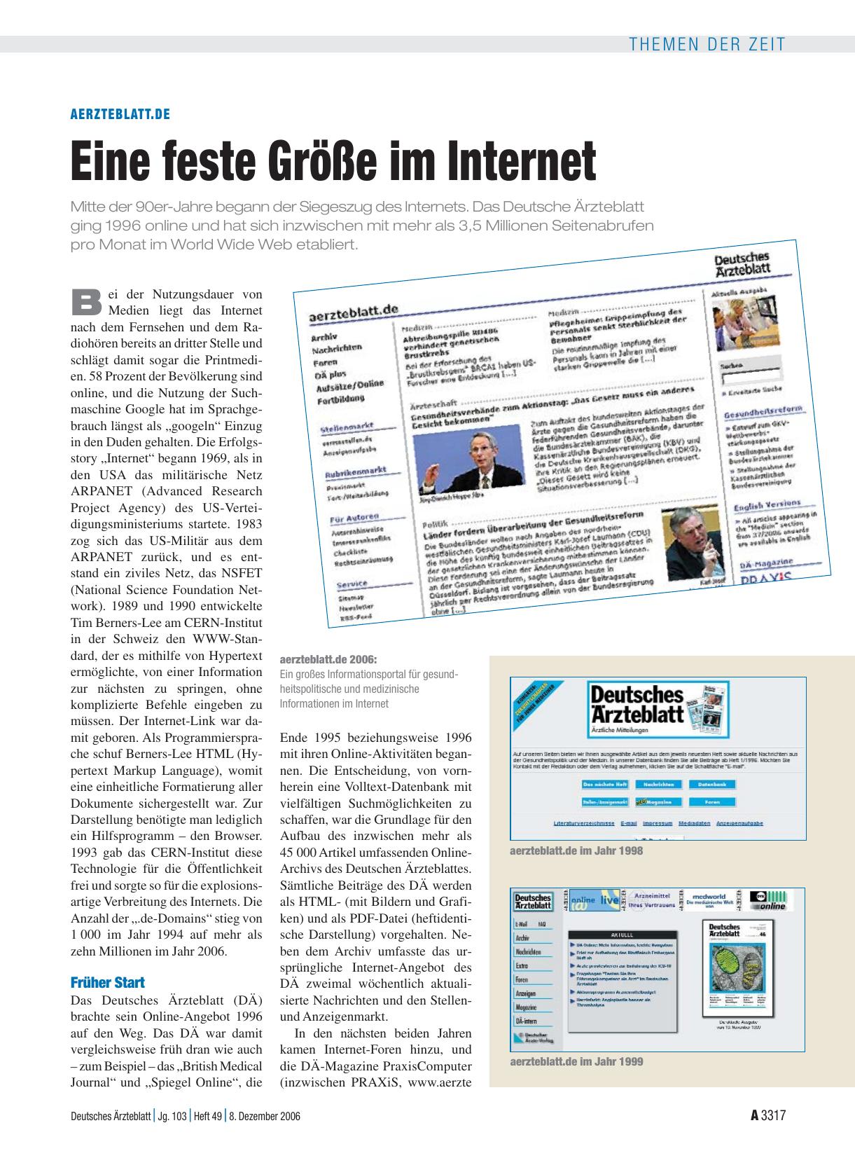 Vorschauseite 1: aerzteblatt. de: Eine feste Größe im Internet