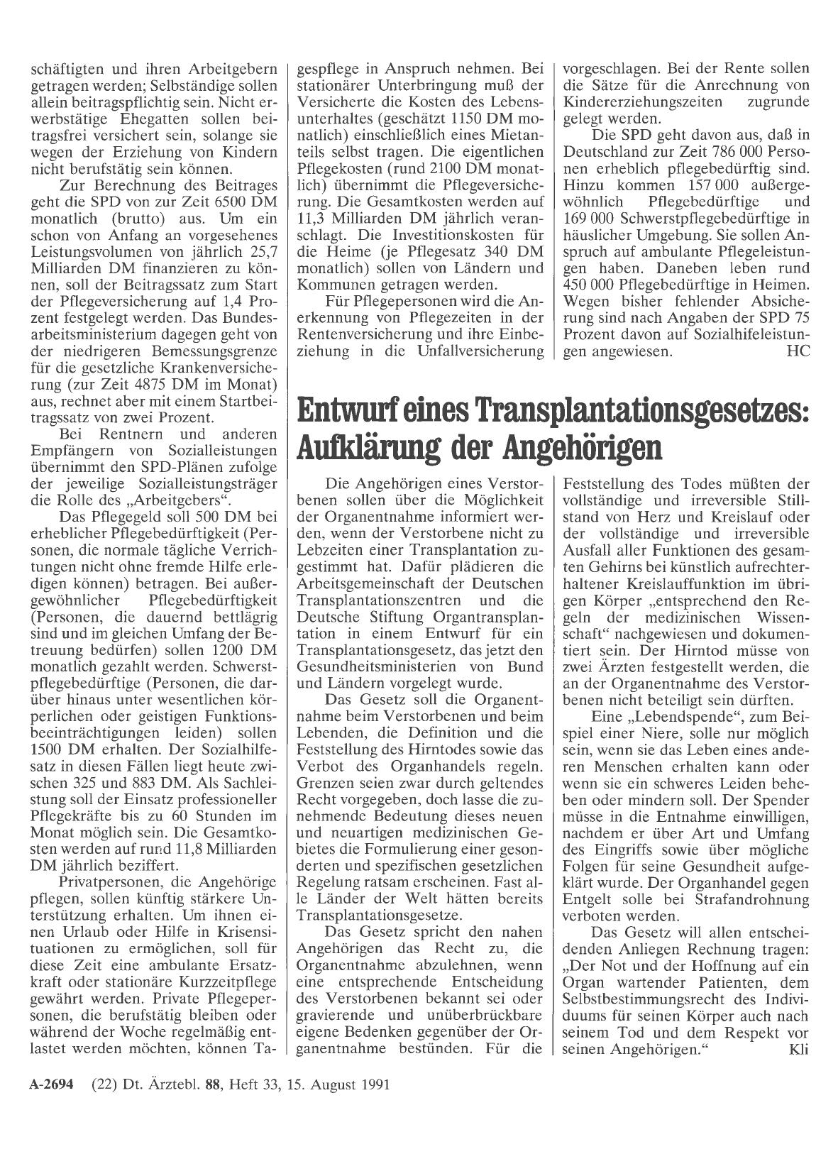 Vorschauseite 1: Entwurf eines Transplantationsgesetzes: Aufklärung der Angehörigen