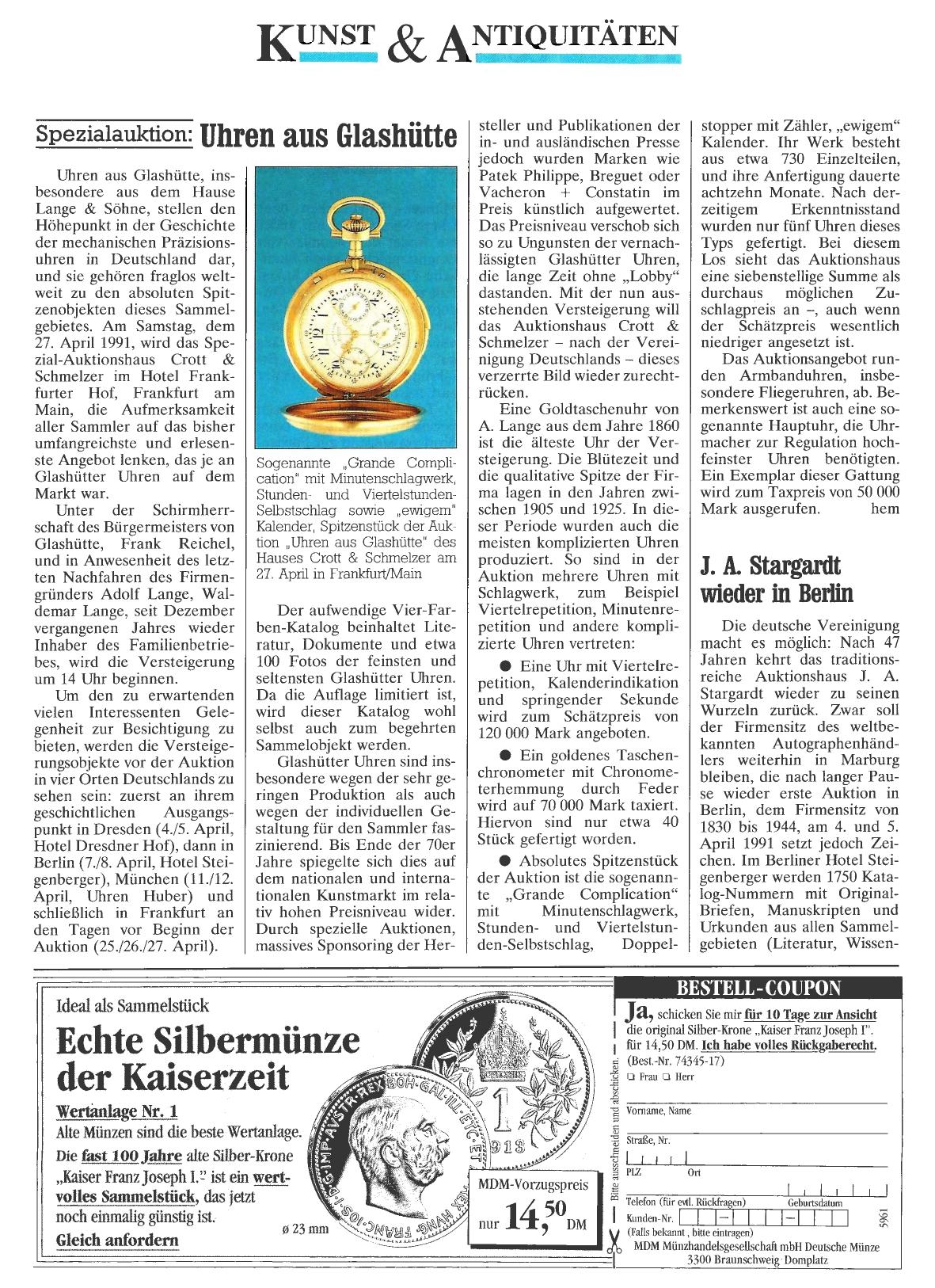 Vorschauseite 1: Spezialauktion: Uhren aus Glashütte