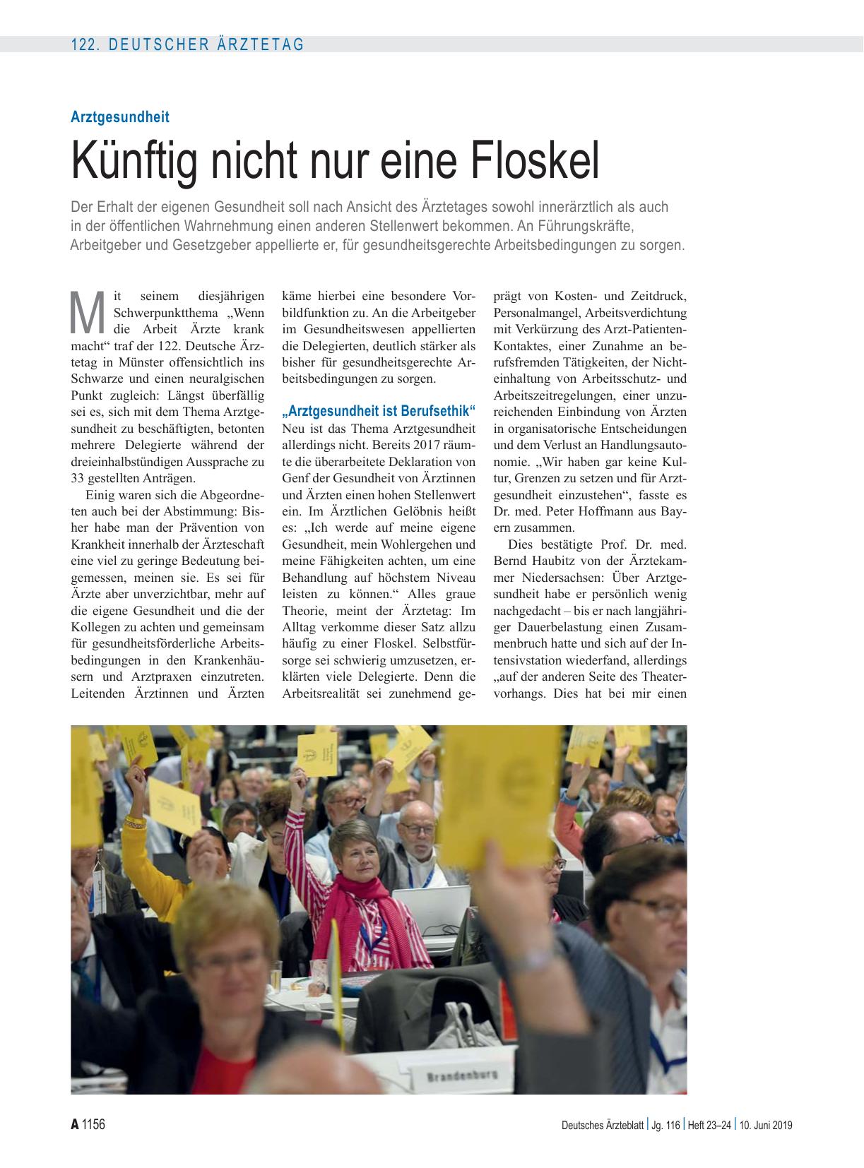 Vorschauseite 1: Arztgesundheit: Künftig nicht nur eine Floskel