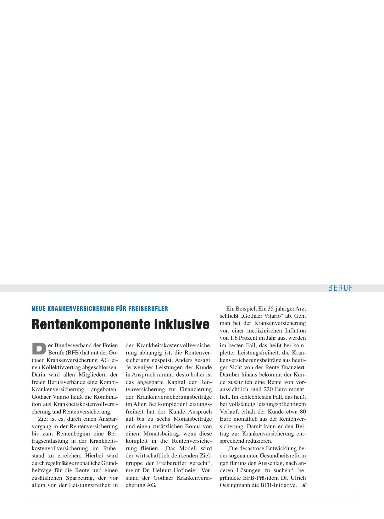 Vorschauseite 1: Neue Krankenversicherung für Freiberufler: Rentenkomponente inklusive