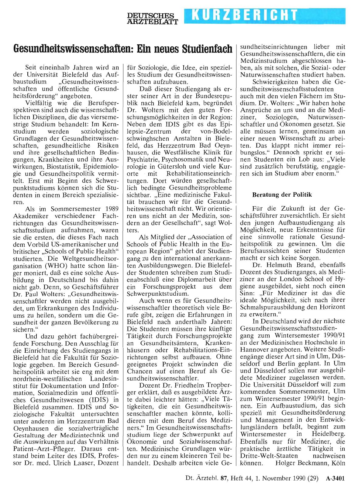 Vorschauseite 1: Gesundheitswissenschaften: Ein neues Studienfach