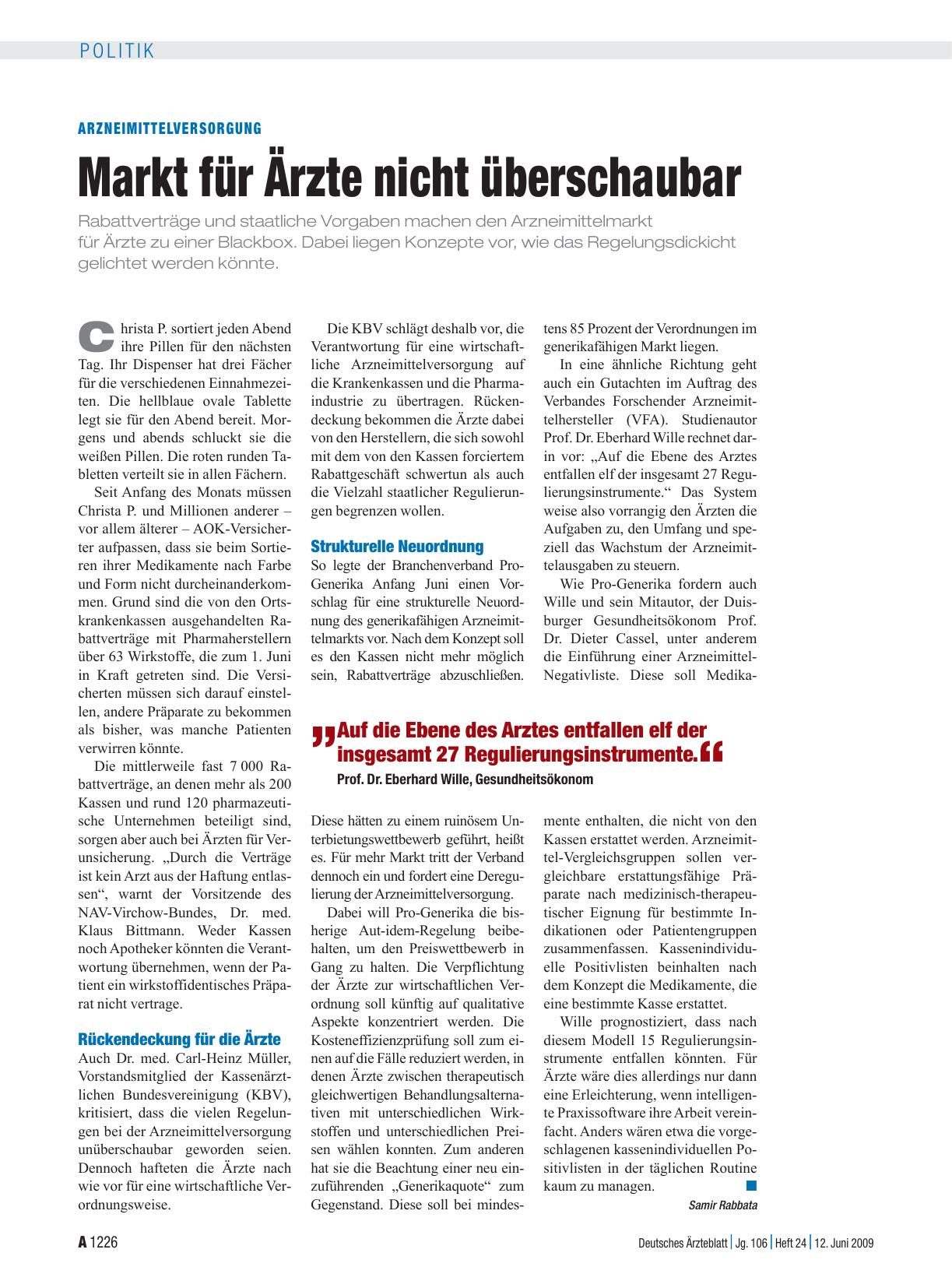 Vorschauseite 1: Arzneimittelversorgung: Markt für Ärzte nicht überschaubar