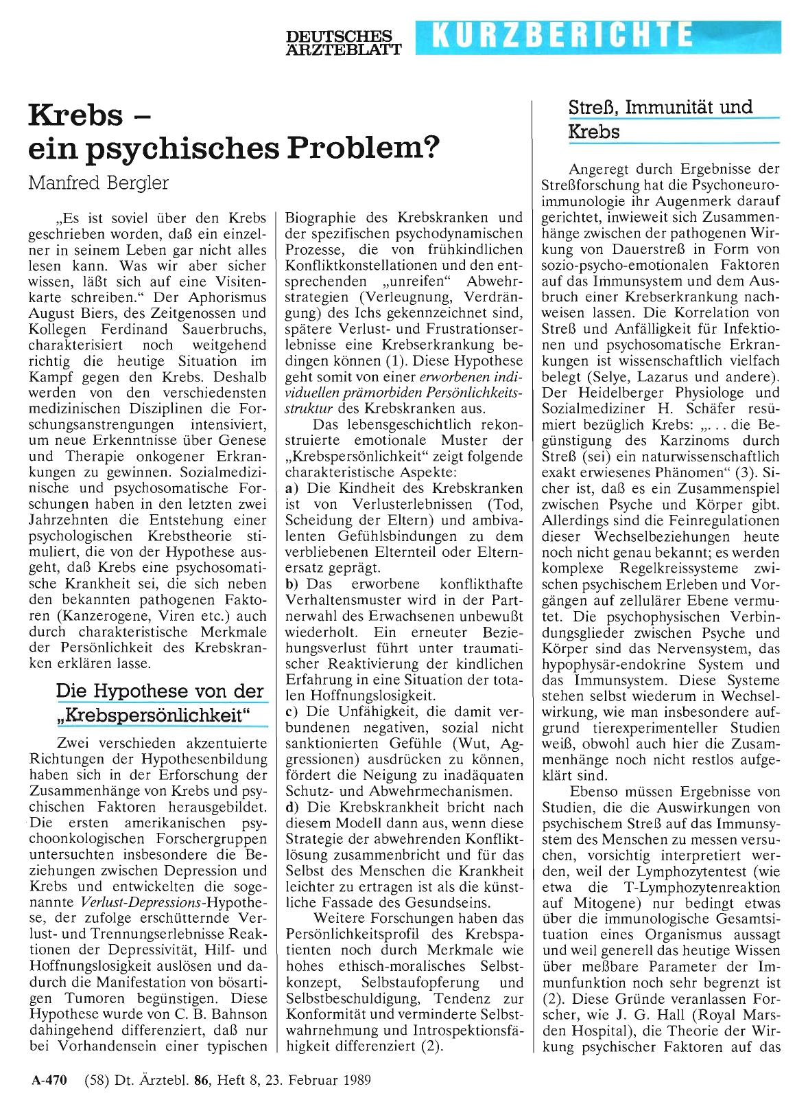 Vorschauseite 1: Krebs ein psychisches Problem?