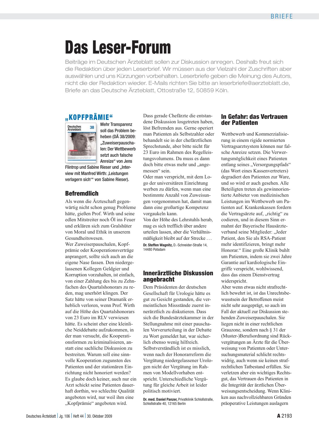 Vorschauseite 1: „Kopfprämie“: Innerärztliche Diskussion angebracht
