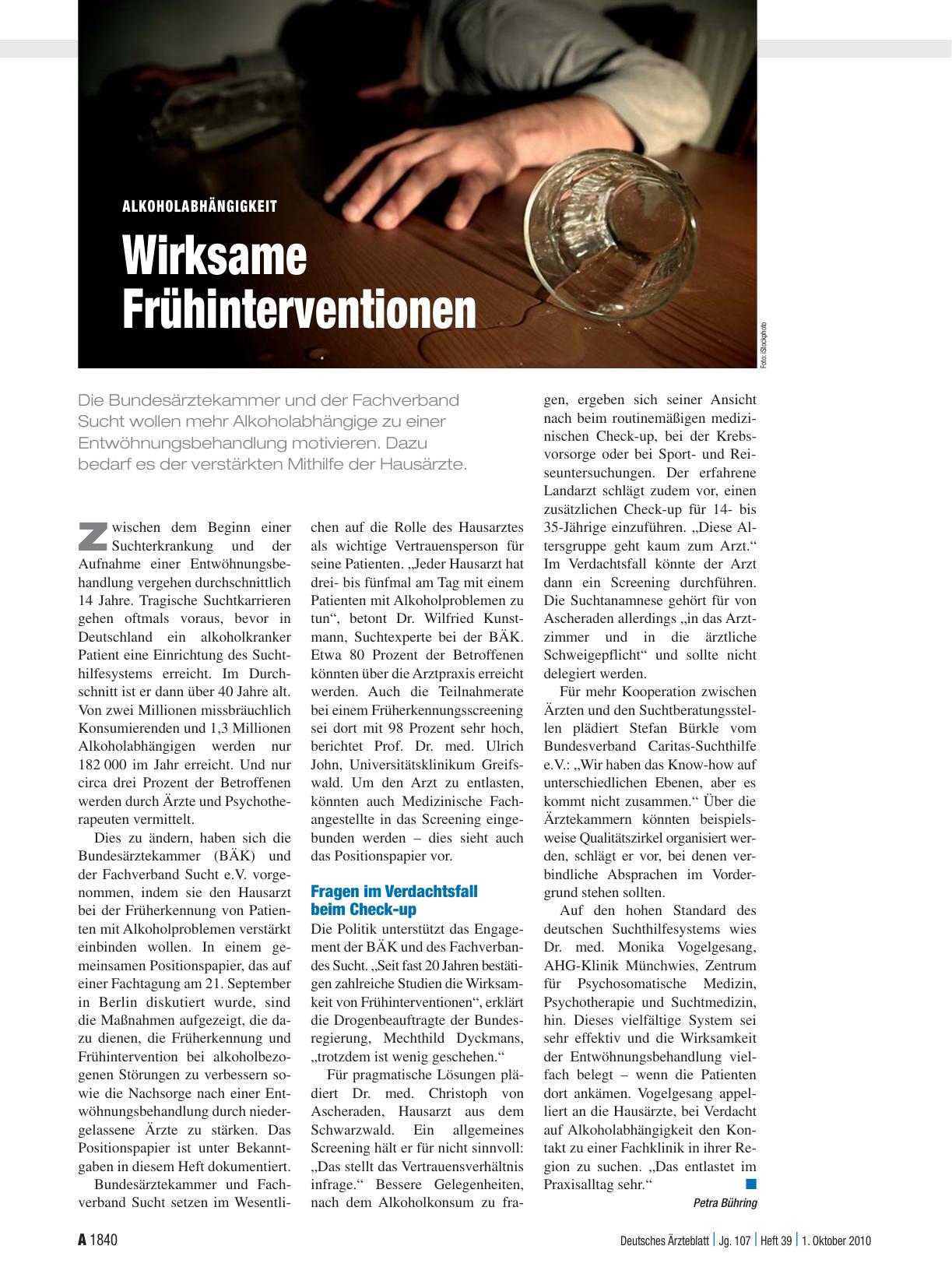Vorschauseite 1: Alkoholabhängigkeit: Wirksame Frühinterventionen