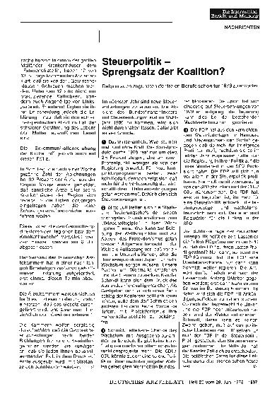 Vorschauseite 1: Steuerpolitik Sprengsatz der Koalition? Reform auch zugunsten der freien Berufe schon für 1979 zu erwarten