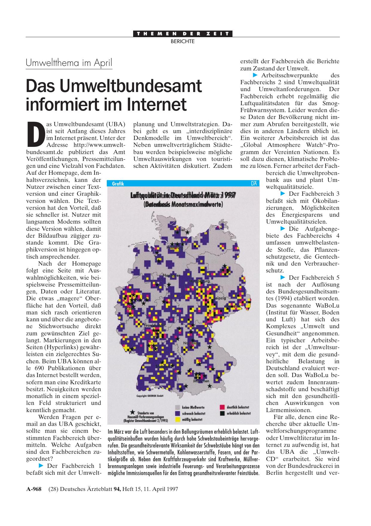 Vorschauseite 1: Umweltthema im April: Das Umweltbundesamt informiert im Internet