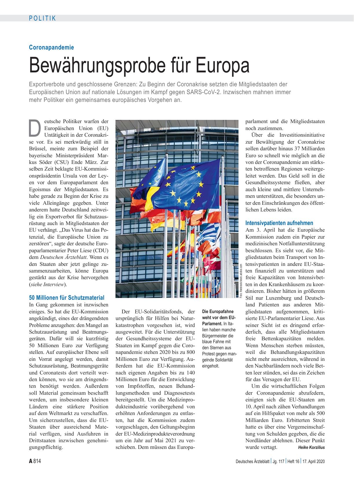 Vorschauseite 1: Coronapandemie: Bewährungsprobe für Europa