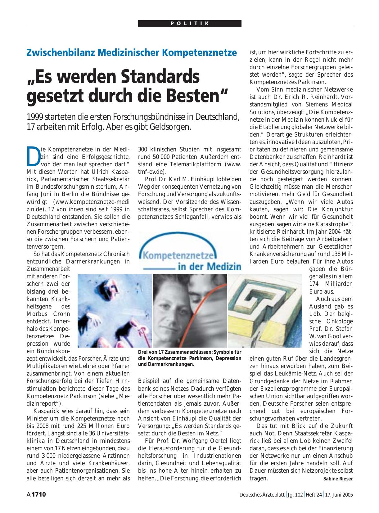 Vorschauseite 1: Zwischenbilanz Medizinischer Kompetenznetze: „Es werden Standards gesetzt durch die Besten“