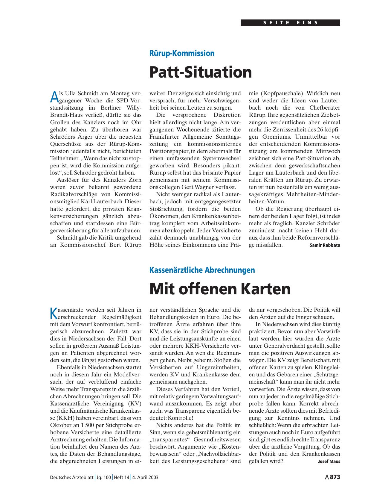 Vorschauseite 1: Kassenärztliche Abrechnungen: Mit offenen Karten