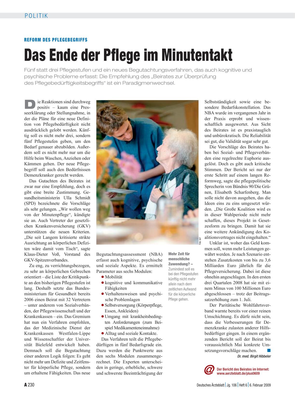 Vorschauseite 1: Reform des Pflegebegriffs: Das Ende der Pflege im Minutentakt