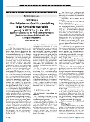 Vorschauseite 1: Bekanntmachungen: Richtlinien über Kriterien zur Qualitätsbeurteilung in der Kernspintomographie