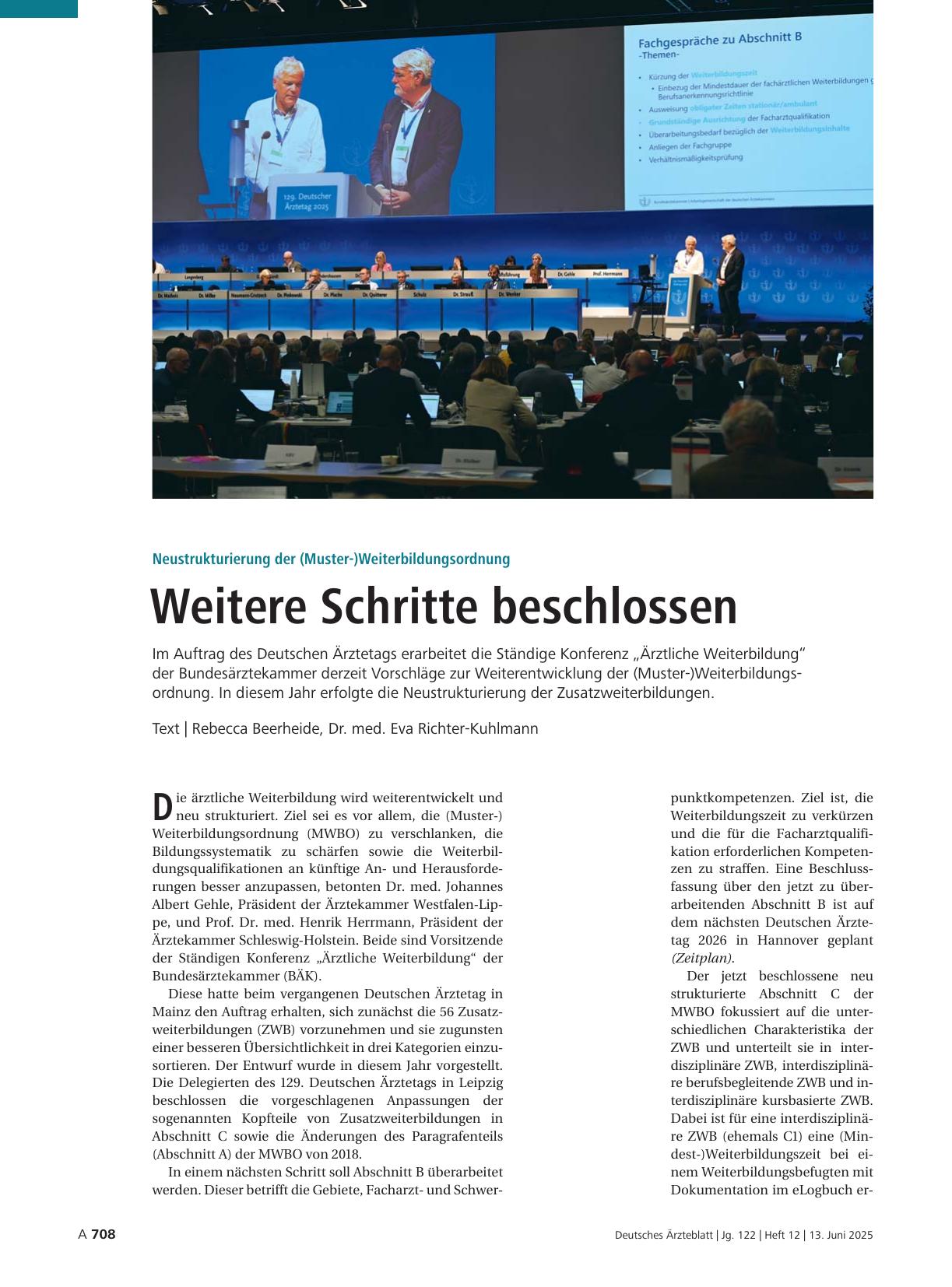 Vorschauseite 1: Neustrukturierung der (Muster-)Weiterbildungsordnung: Weitere Schritte beschlossen