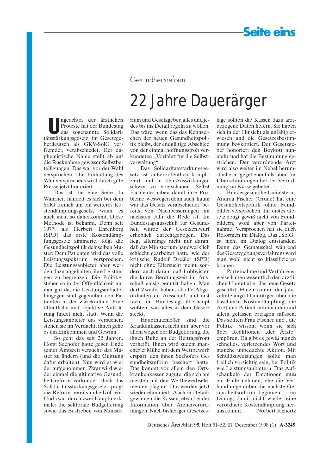 Vorschauseite 1: Gesundheitsreform: 22 Jahre Dauerärger