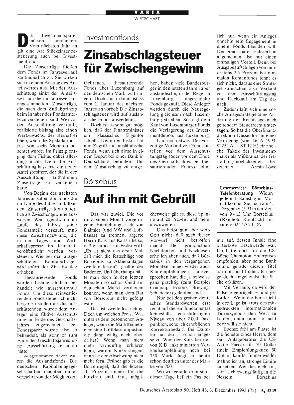 Vorschauseite 1: Investmentfonds: Zinsabschlagsteuer für Zwischengewinn