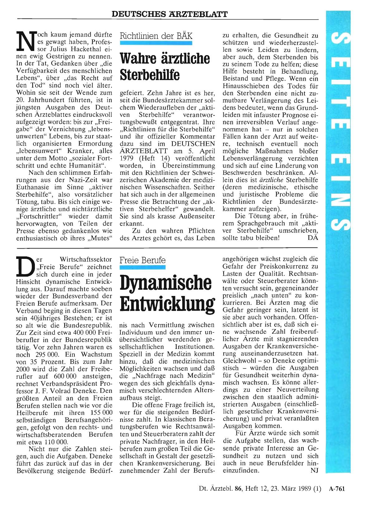 Vorschauseite 1: Richtlinien der BÄK: Wahre ärztliche Sterbehilfe