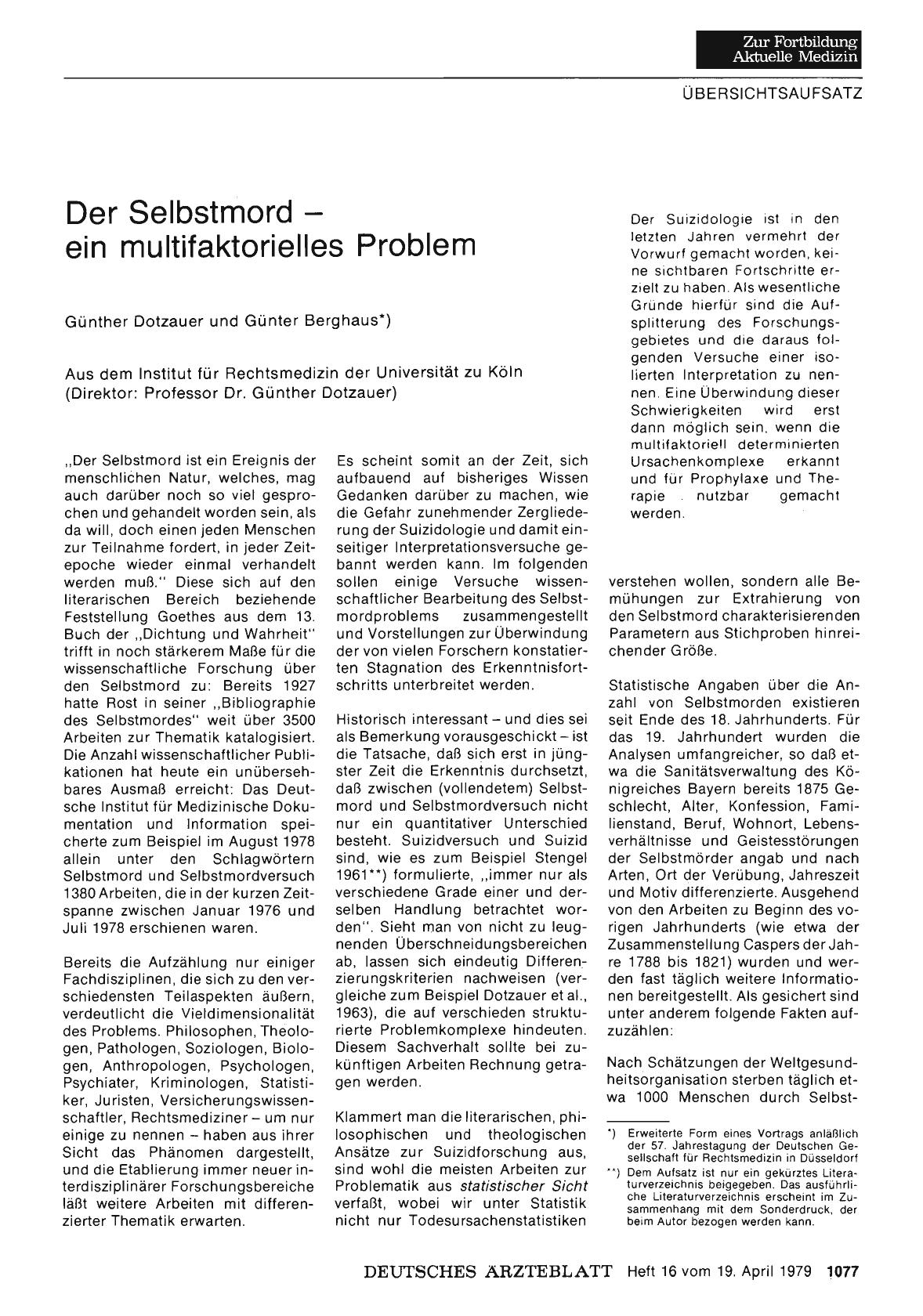 Vorschauseite 1: Der Selbstmord — ein multifaktorielles Problem