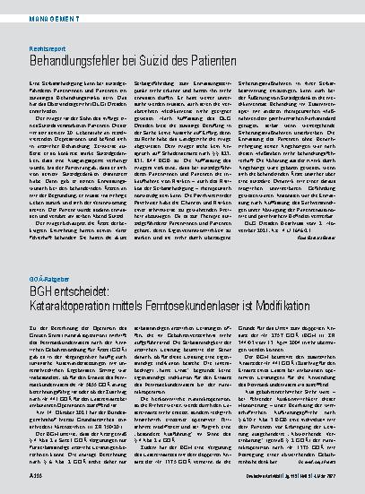Vorschauseite 1: GOÄ-Ratgeber: BGH entscheidet – Kataraktoperation mittels Femtosekundenlaser ist Modifikation