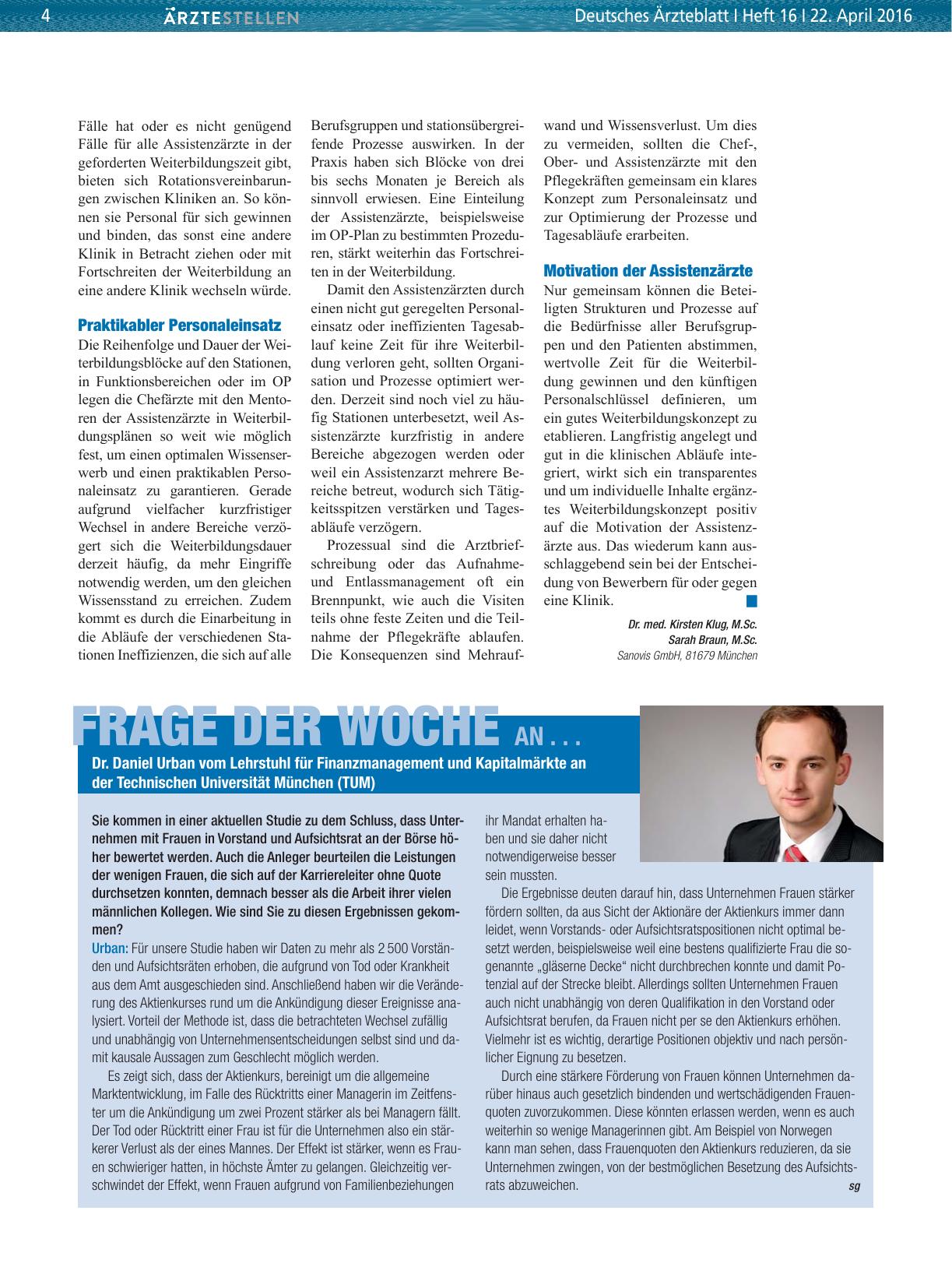 Vorschauseite 1: Frage der Woche an. .. Daniel Urban vom Lehrstuhl für Finanzmanagement und Kapitalmärkte an der Technischen Universität München (TUM)