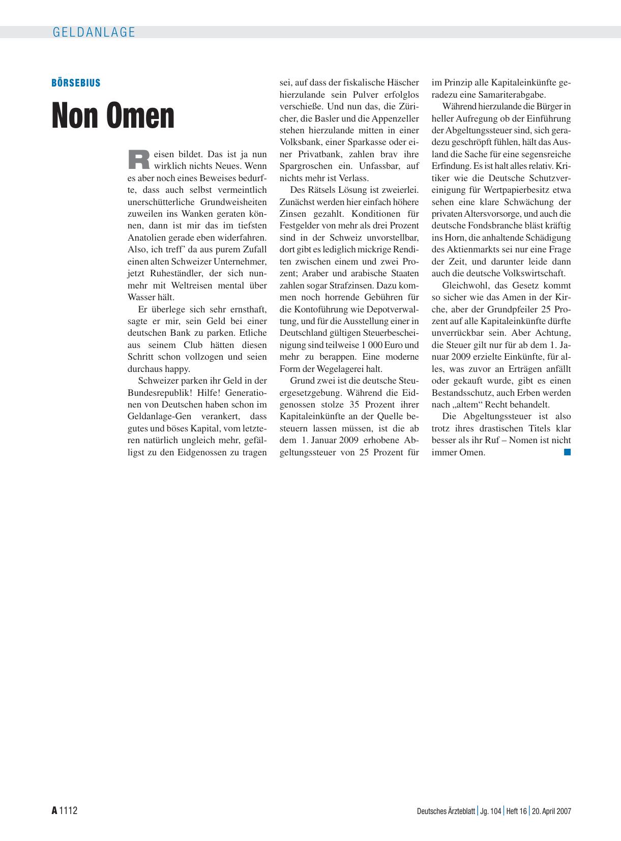Vorschauseite 1: Börsebius: Non Omen