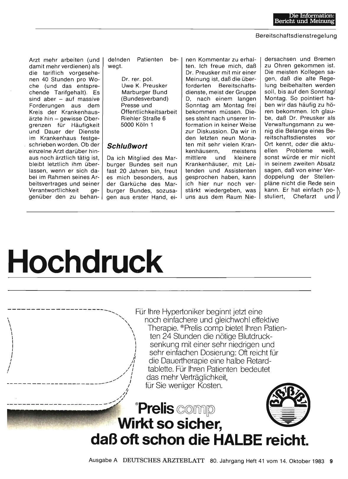 Vorschauseite 1: Neue Bereitschaftsdienstregelung — ein praxisfremdes Pauschalangebot: Schlußwort