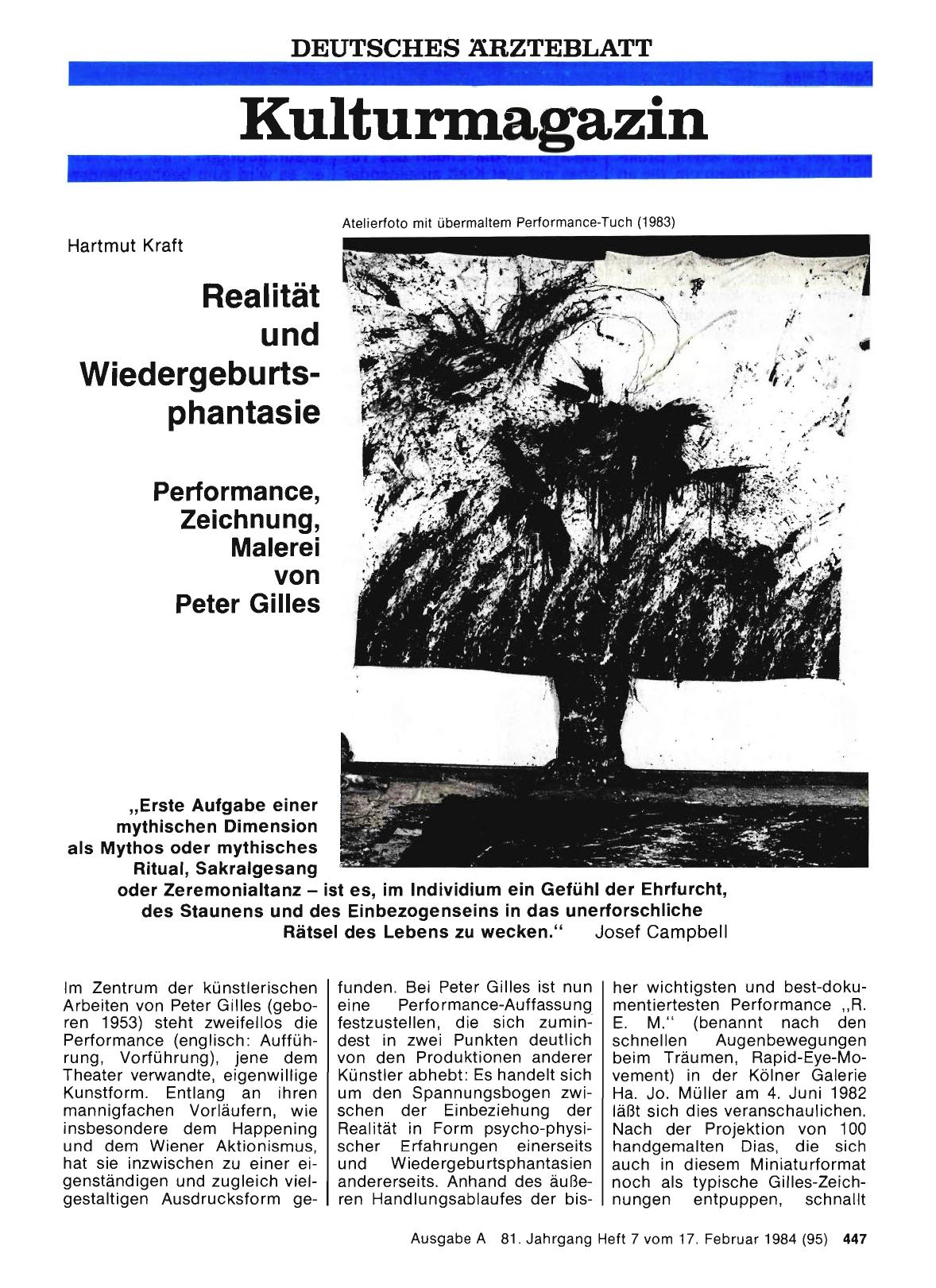 Vorschauseite 1: Realität und Wiedergeburtsphantasie — Performance, Zeichnung, Malerei von Peter Gilles