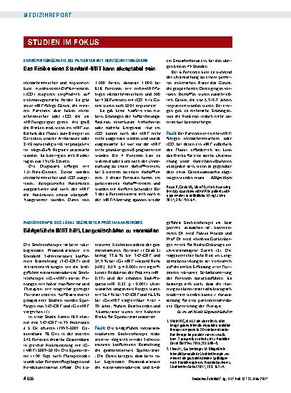 Vorschauseite 1: Kernspintomografie bei Patienten mit Herzschrittmachern: Das Risiko eines Standard-MRT kann akzeptabel sein