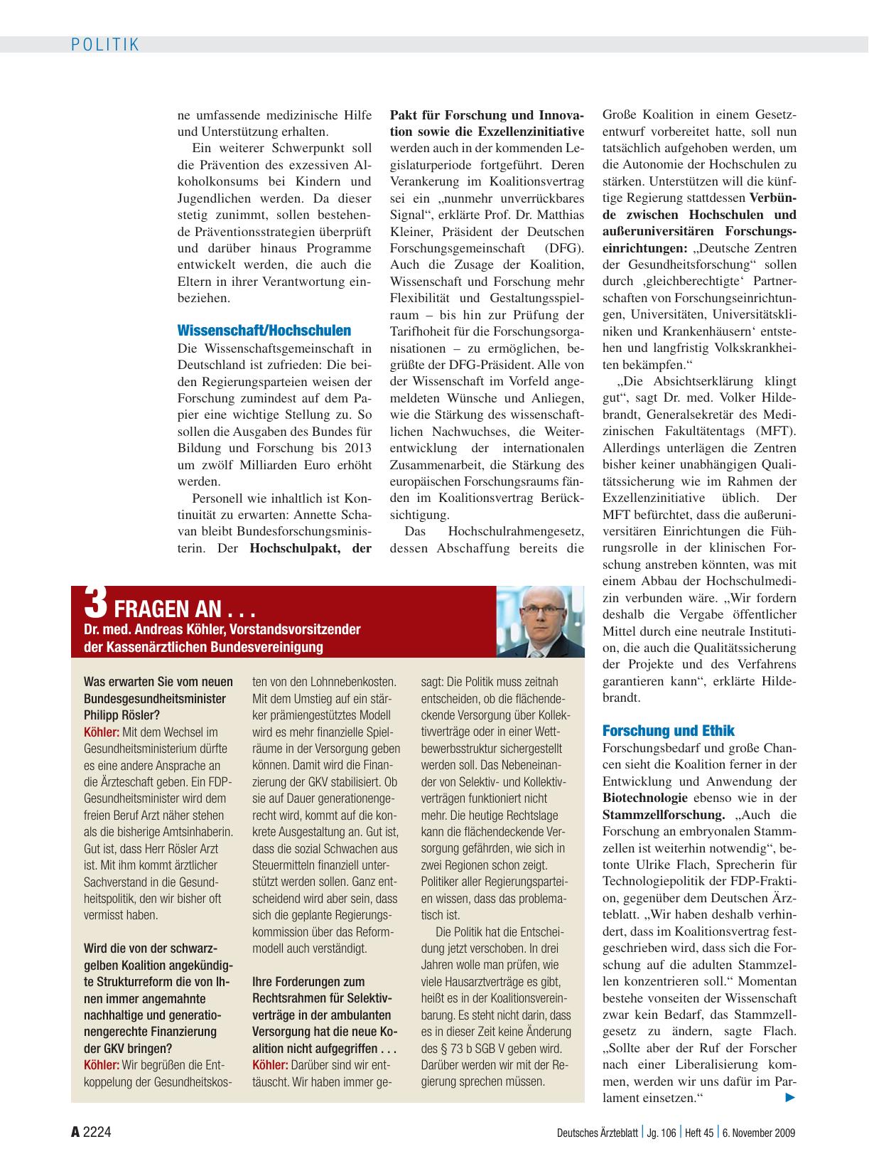 Vorschauseite 1: 3 Fragen an. .. Dr. med. Andreas Köhler, Vorstandsvorsitzender der Kassenärztlichen Bundesvereinigung
