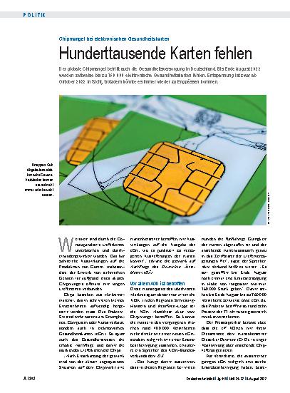 Vorschauseite 1: Chipmangel bei elektronischen Gesundheitskarten: Hunderttausende Karten fehlen