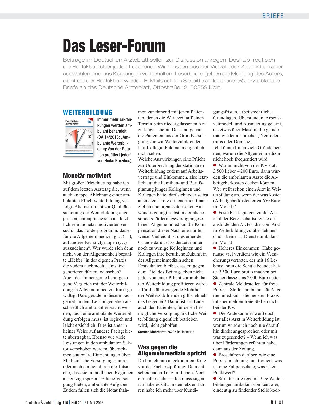 Vorschauseite 1: Weiterbildung: Was gegen die Allgemeinmedizin spricht