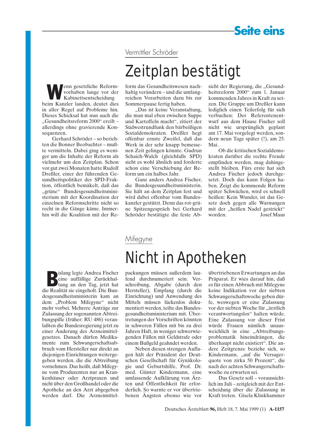 Vorschauseite 1: Vermittler Schröder: Zeitplan bestätigt